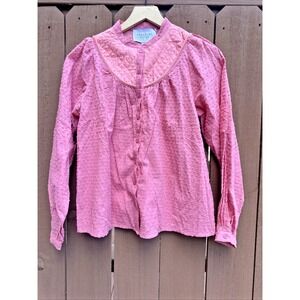 The Shirt Rochelle Behrens Women Sze XS Textured Quilt Bib Button Up‎ Shirt Pink